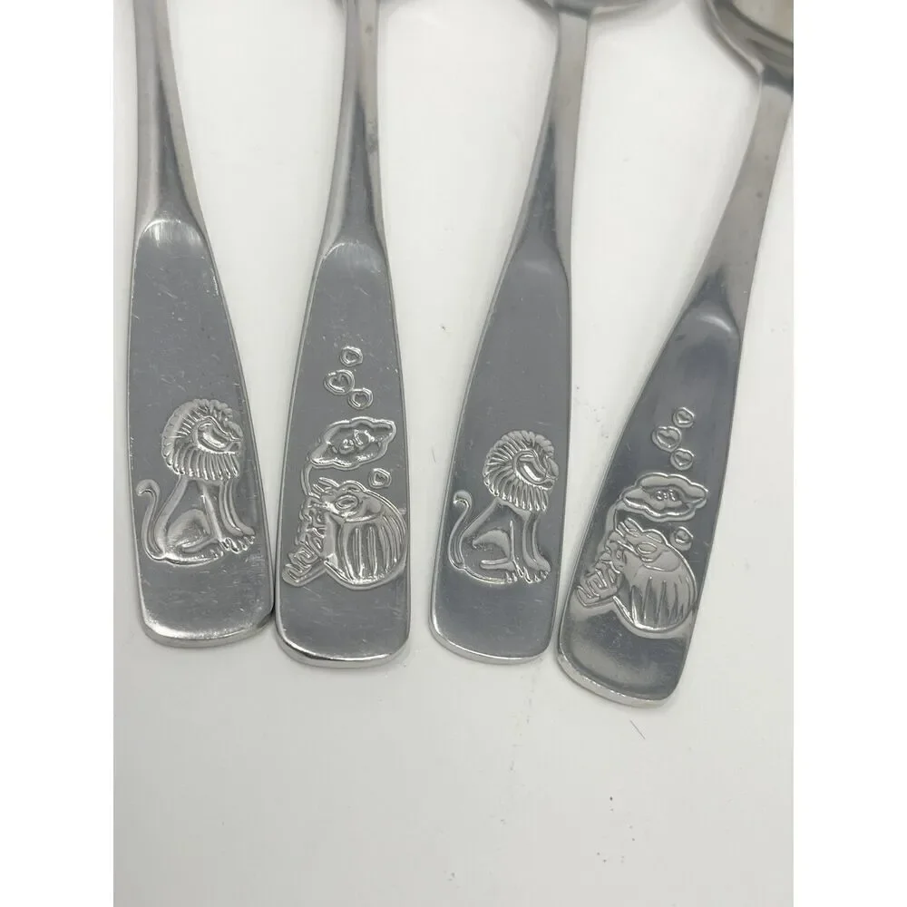WMF Cromargan Baby Spoons Zoo Lions Beetles Stainless Flatware 6.5” Set Of 4